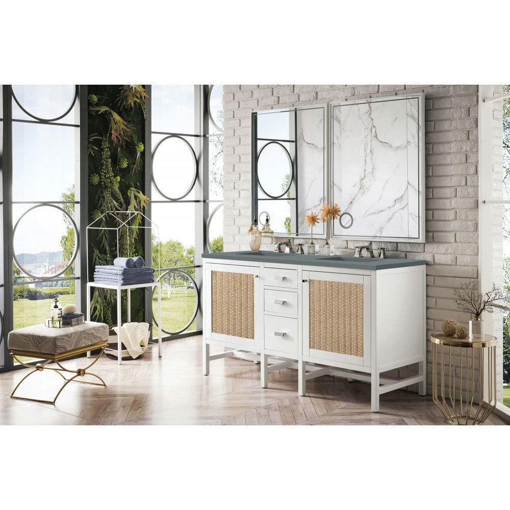 Addison 60" Double Vanity Cabinet, Glossy White, w/ 3 CM Cala Blue Top