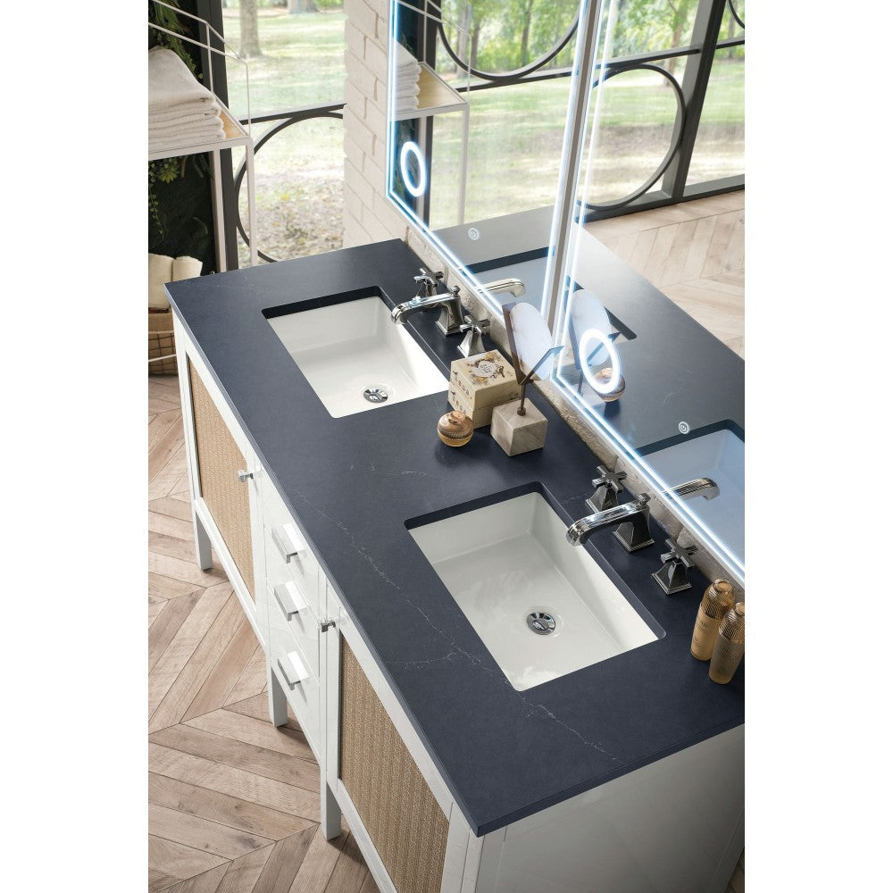 Addison 60" Double Vanity, Glossy White, w/ 3 CM Charcoal Soapstone Quartz Top