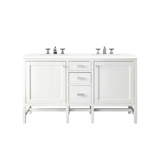 Addison 60" Double Vanity, Glossy White, w/ 3 CM Classic White Quartz Top
