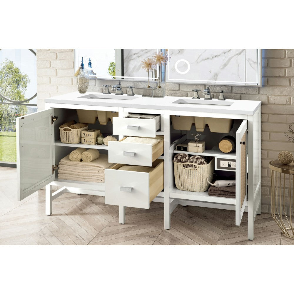 Addison 60" Double Vanity, Glossy White, w/ 3 CM Classic White Quartz Top