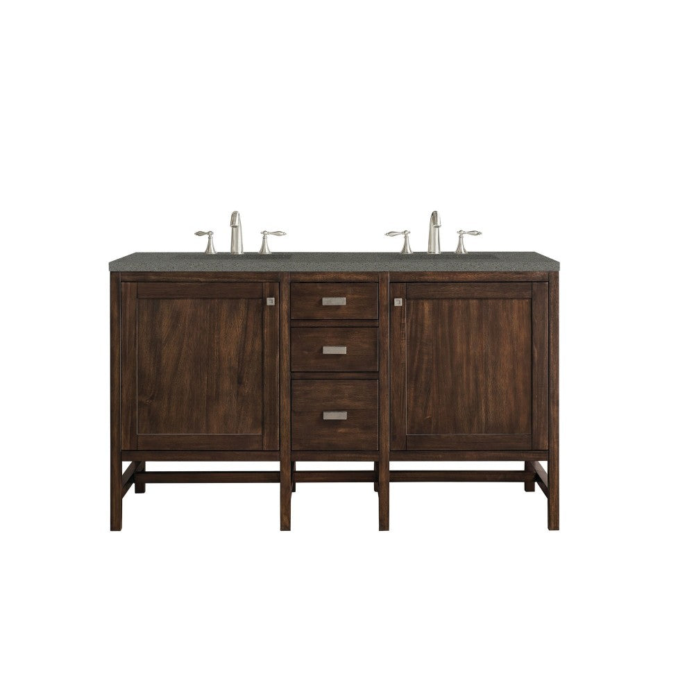 Addison 60" Double Vanity, Mid Century Acacia, w/ 3 CM Gray Expo Quartz Top