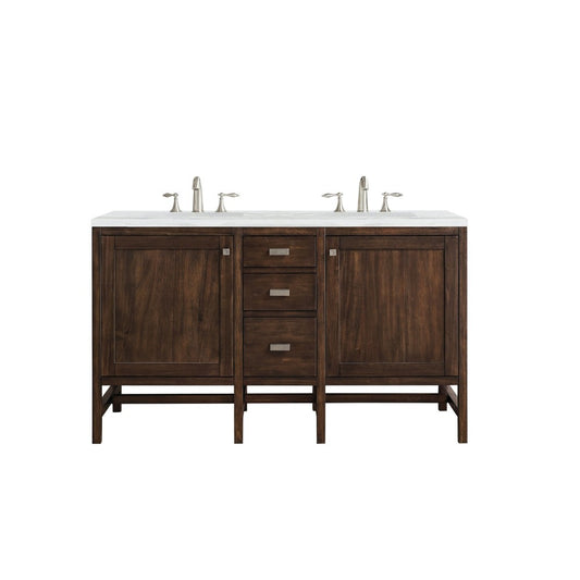 Addison 60" Double Vanity Mid Century Acacia w/3 CM Arctic Fall Surface Top