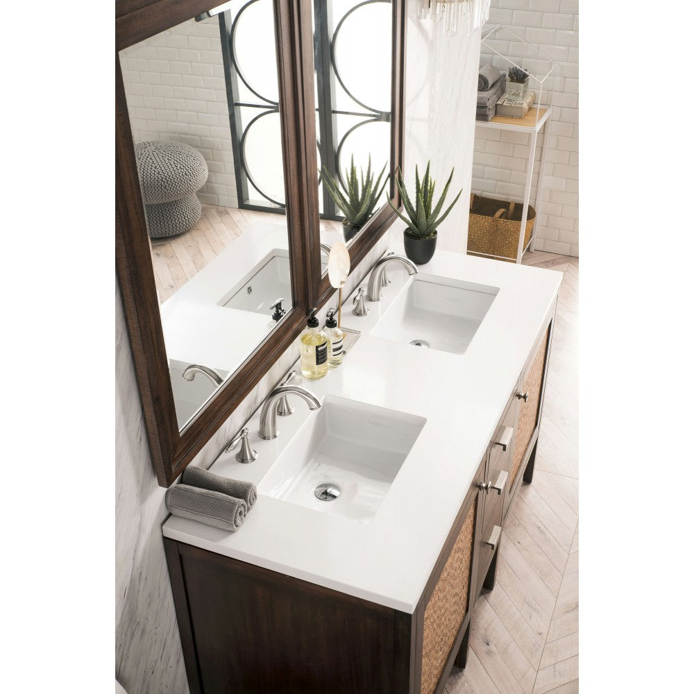 Addison 60" Double Vanity, Mid Century Acacia, w/ 3 CM Classic White Quartz Top
