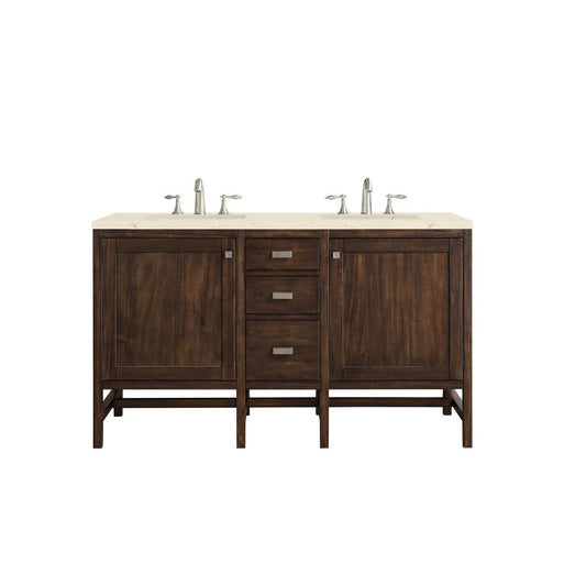 Addison 60" Double Vanity, Mid Century Acacia, w/ 3 CM Eternal Marfil Quartz Top