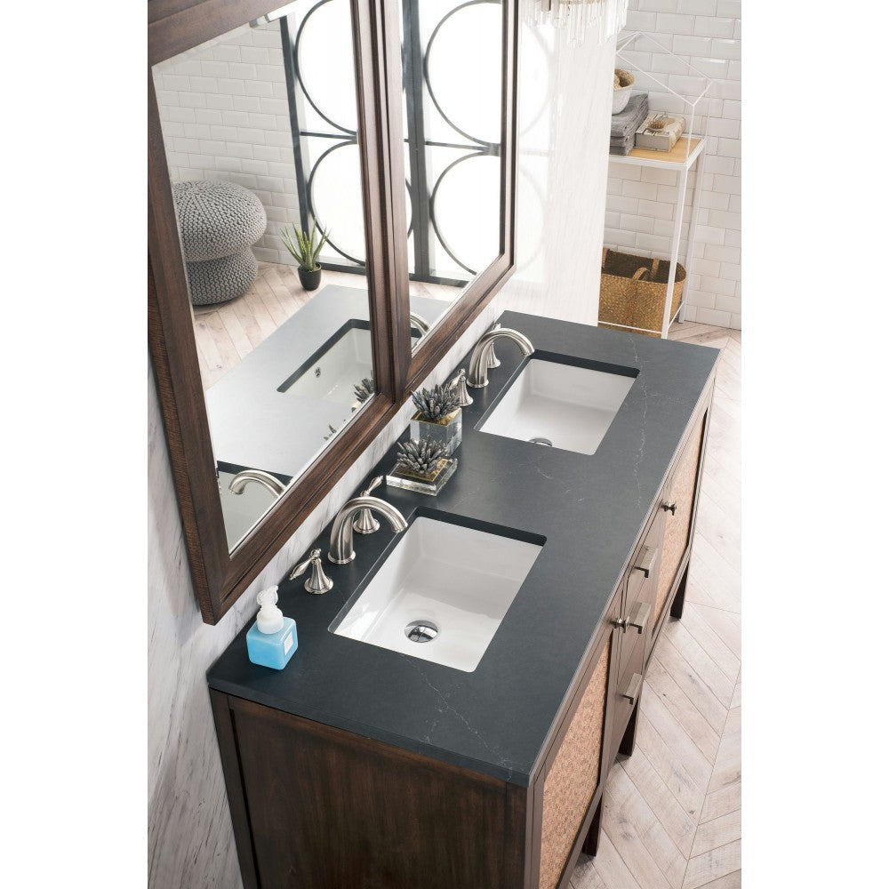 Addison 60" Double Vanity Mid Century Acacia w/3 CM Soapstone Quartz Top