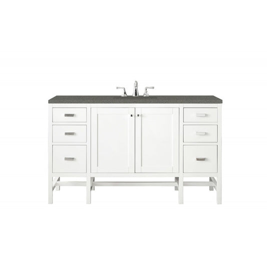 Addison 60" Single Vanity Cabinet , Glossy White, w/ 3 CM Gray Expo Quartz Top