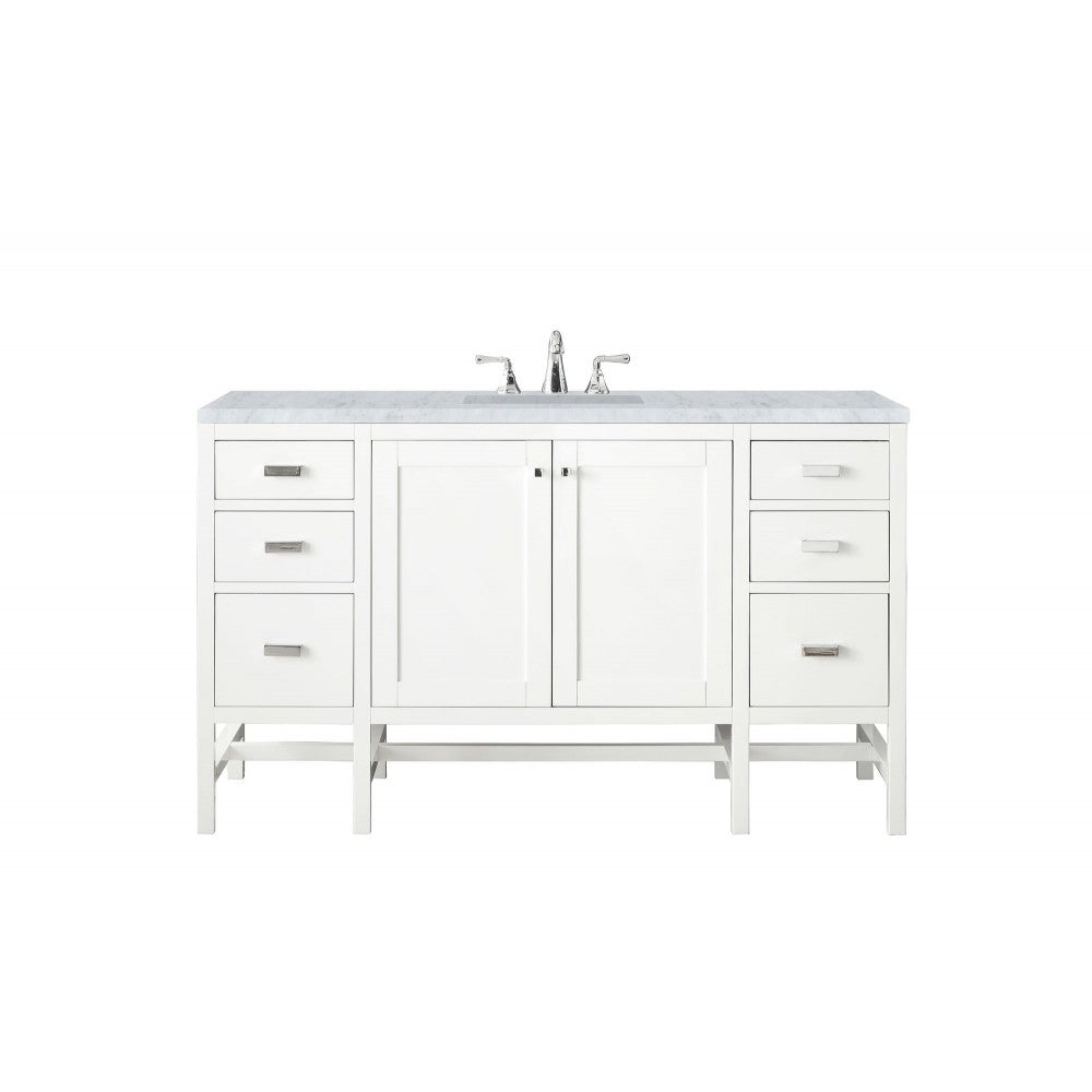 Addison 60" Single Vanity Cabinet , Glossy White, w/ 3 CM Carrara White Top