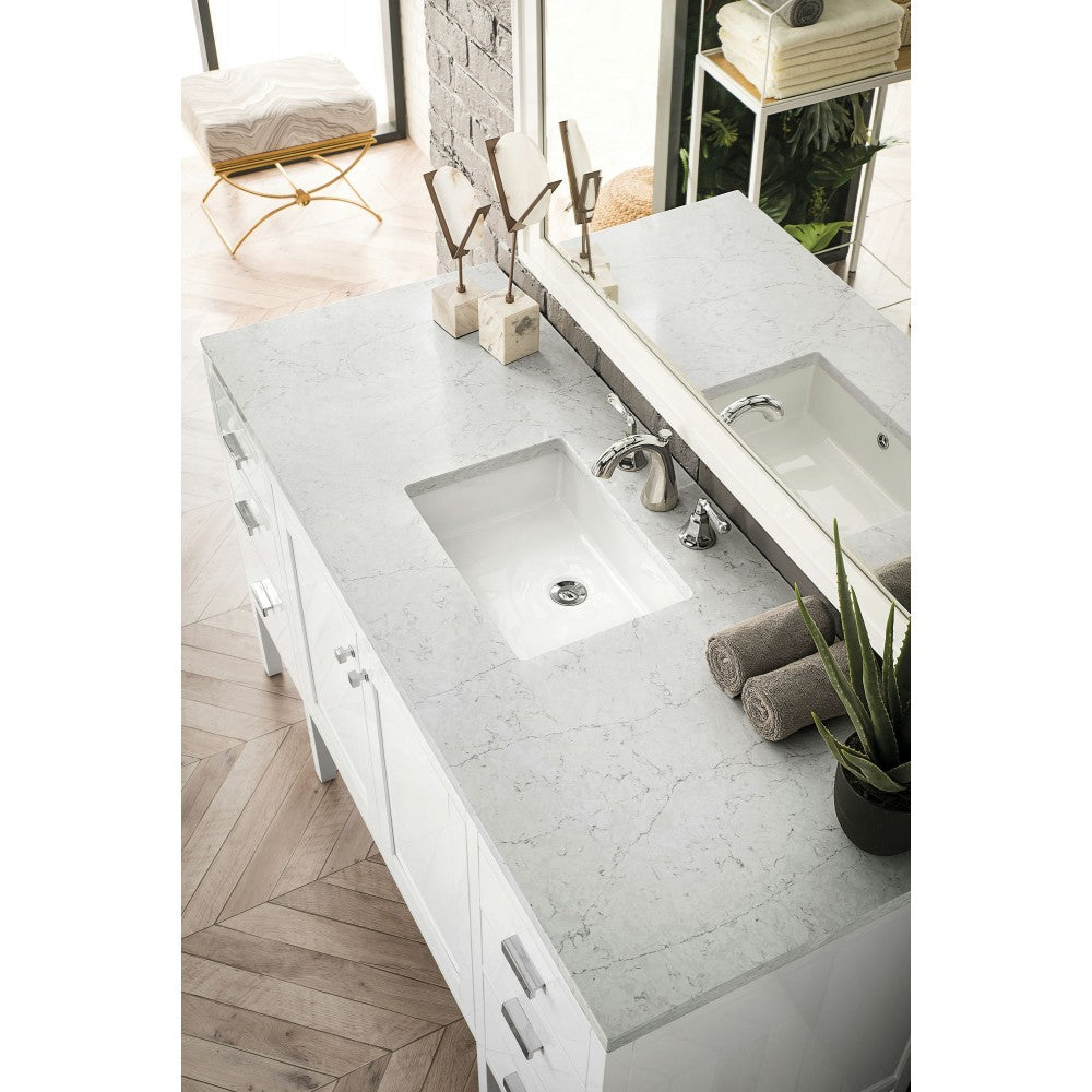 Addison 60" Single Vanity Cabinet , Glossy White, w/ 3 CM Carrara White Top