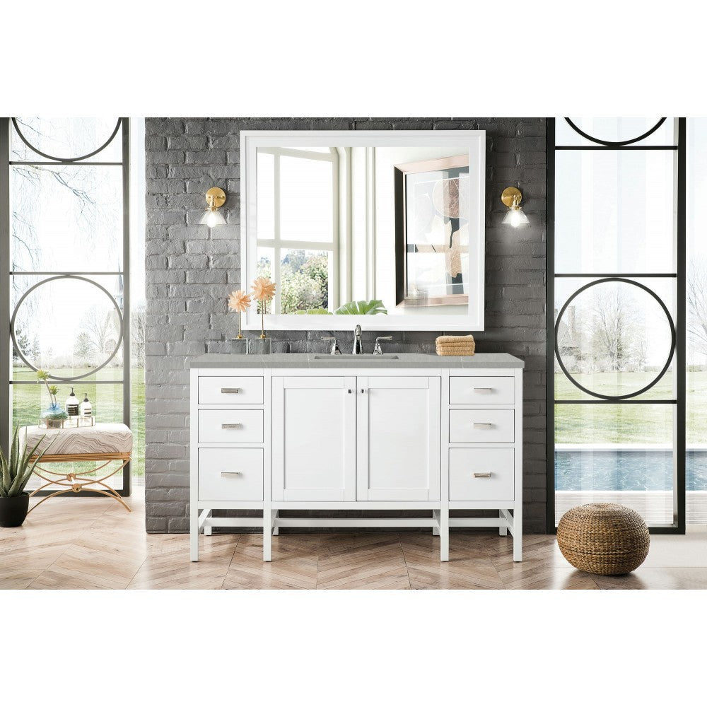 Addison 60" Single Vanity Cabinet , Glossy White, w/ 3 CM Eternal Serena Top