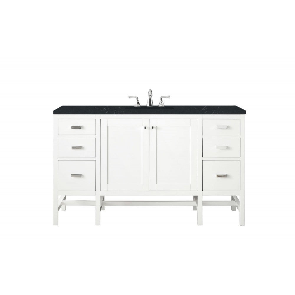 Addison 60" Single Vanity , Glossy White, w/ 3 CM Charcoal Soapstone Quartz Top