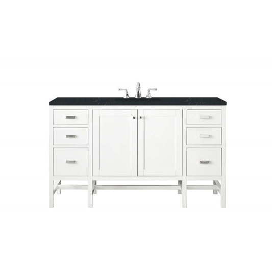 Addison 60" Single Vanity , Glossy White, w/ 3 CM Charcoal Soapstone Quartz Top