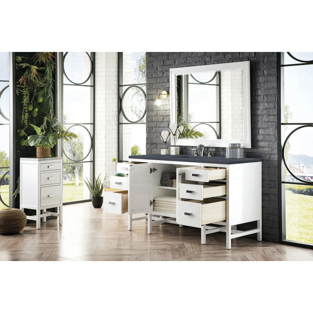 Addison 60" Single Vanity , Glossy White, w/ 3 CM Charcoal Soapstone Quartz Top