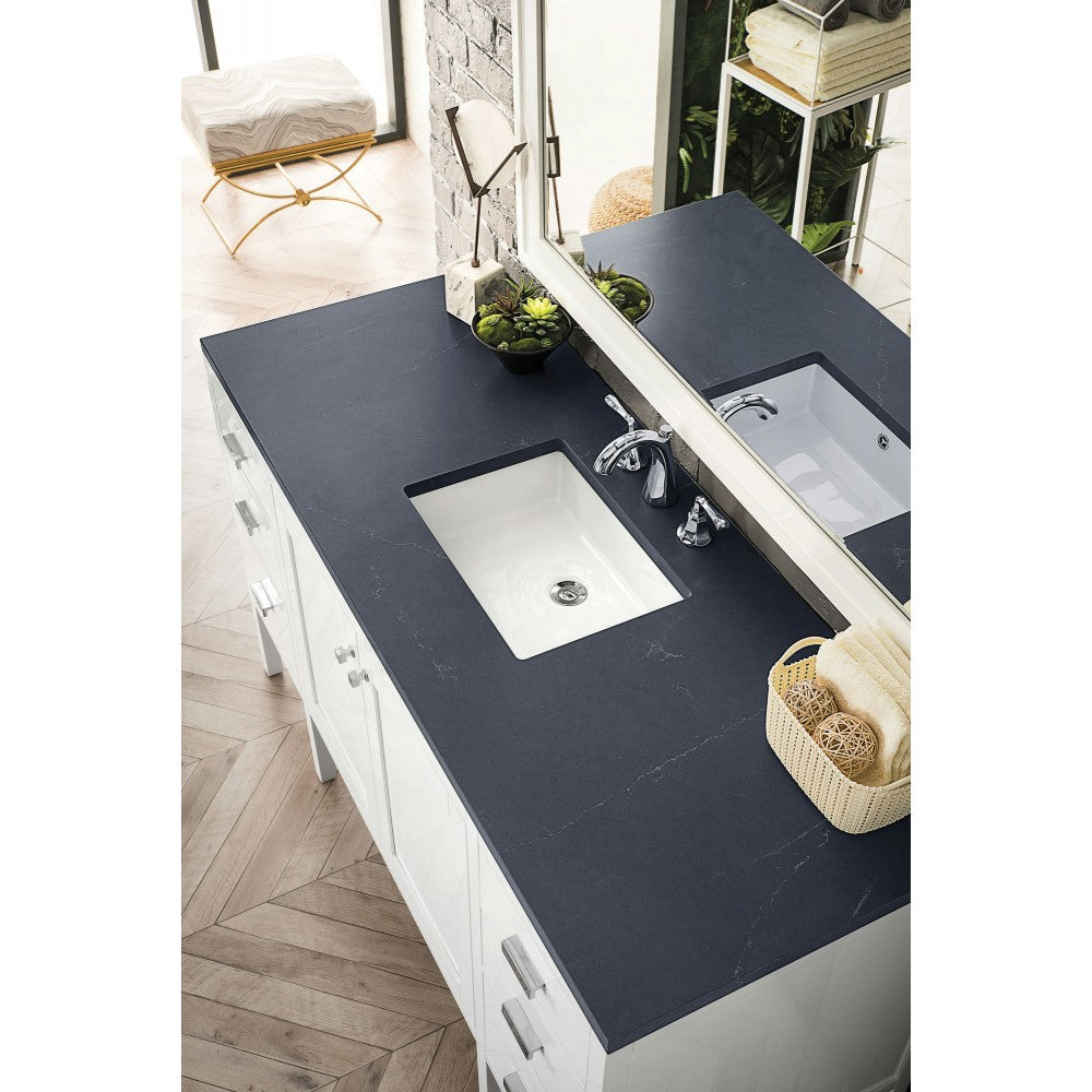 Addison 60" Single Vanity , Glossy White, w/ 3 CM Charcoal Soapstone Quartz Top