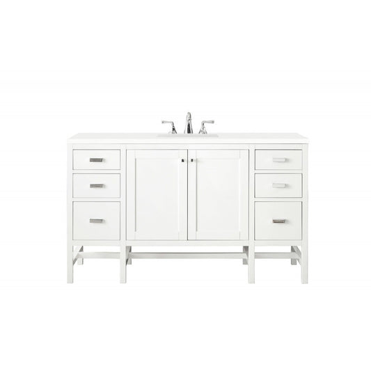 Addison 60" Single Vanity , Glossy White, w/ 3 CM Classic White Quartz Top