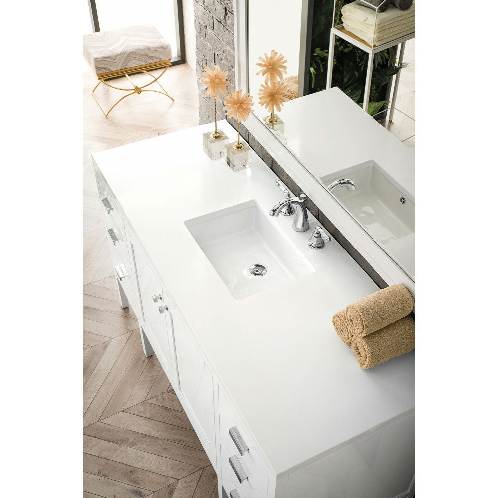 Addison 60" Single Vanity , Glossy White, w/ 3 CM Classic White Quartz Top
