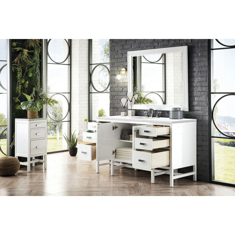 Addison 60" Single Vanity , Glossy White, w/ 3 CM Classic White Quartz Top