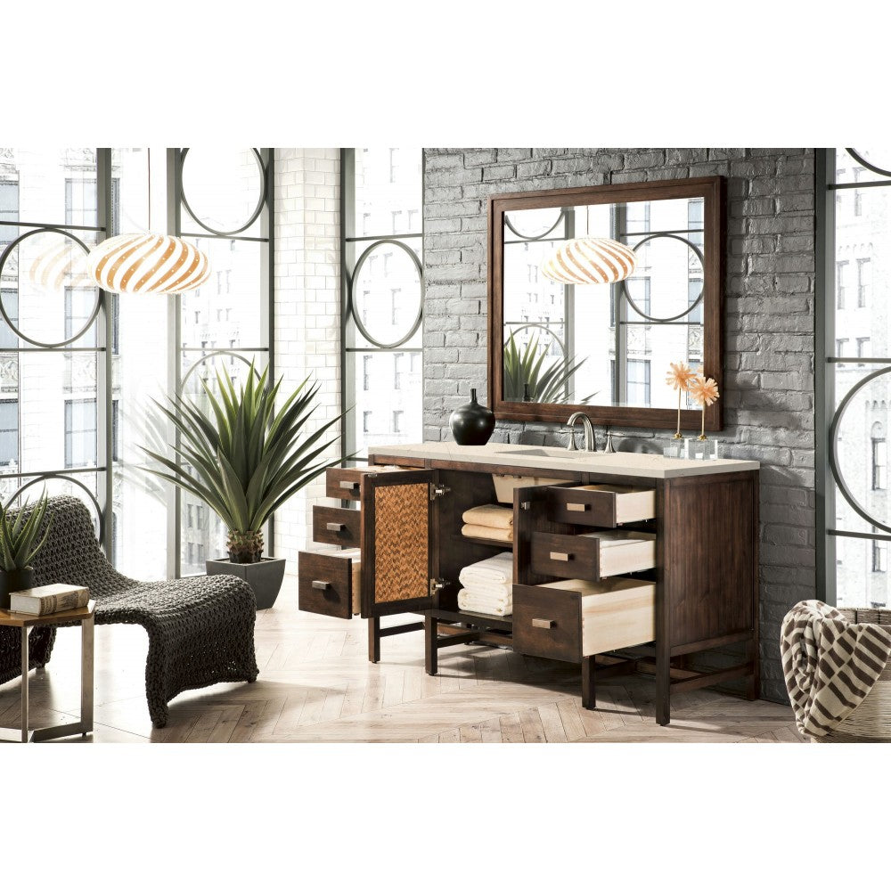 Addison 60" Single Vanity  Mid Century Acacia w/ 3 CM Eternal Marfil Quartz Top