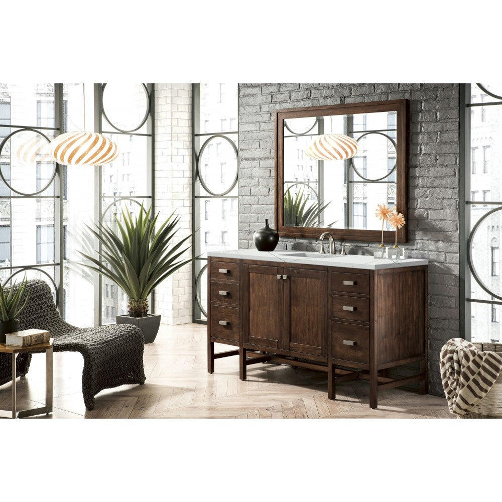 Addison 60" Single Vanity  Mid Century Acacia w/ 3 CM Ethereal Noctis Quartz Top
