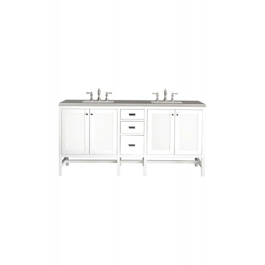 Addison 72" Double Vanity Cabinet, Glossy White, w/ 3 CM Gray Expo Quartz Top