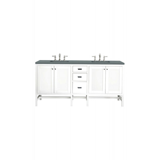 Addison 72" Double Vanity Cabinet, Glossy White, w/ 3 CM Cala Blue Top