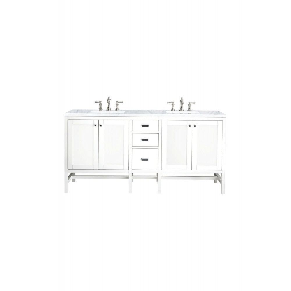 Addison 72" Double Vanity Cabinet, Glossy White, w/ 3 CM Carrara White Top