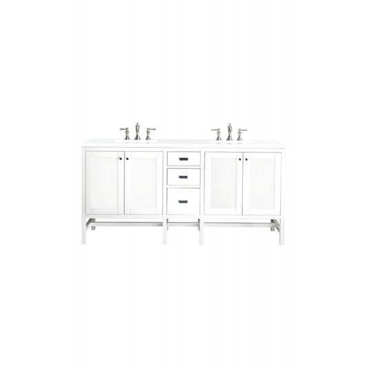 Addison 72" Double Vanity, Glossy White, w/ 3 CM Classic White Quartz Top