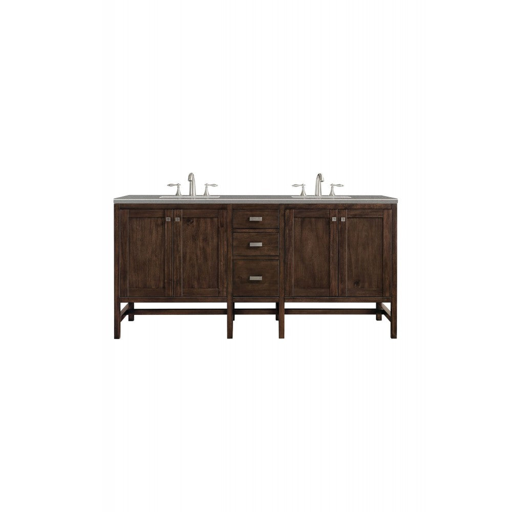Addison 72" Double Vanity, Mid Century Acacia, w/ 3 CM Gray Expo Quartz Top