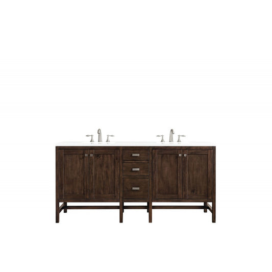 Addison 72" Double Vanity, Mid Century Acacia, w/ 3 CM Classic White Quartz Top