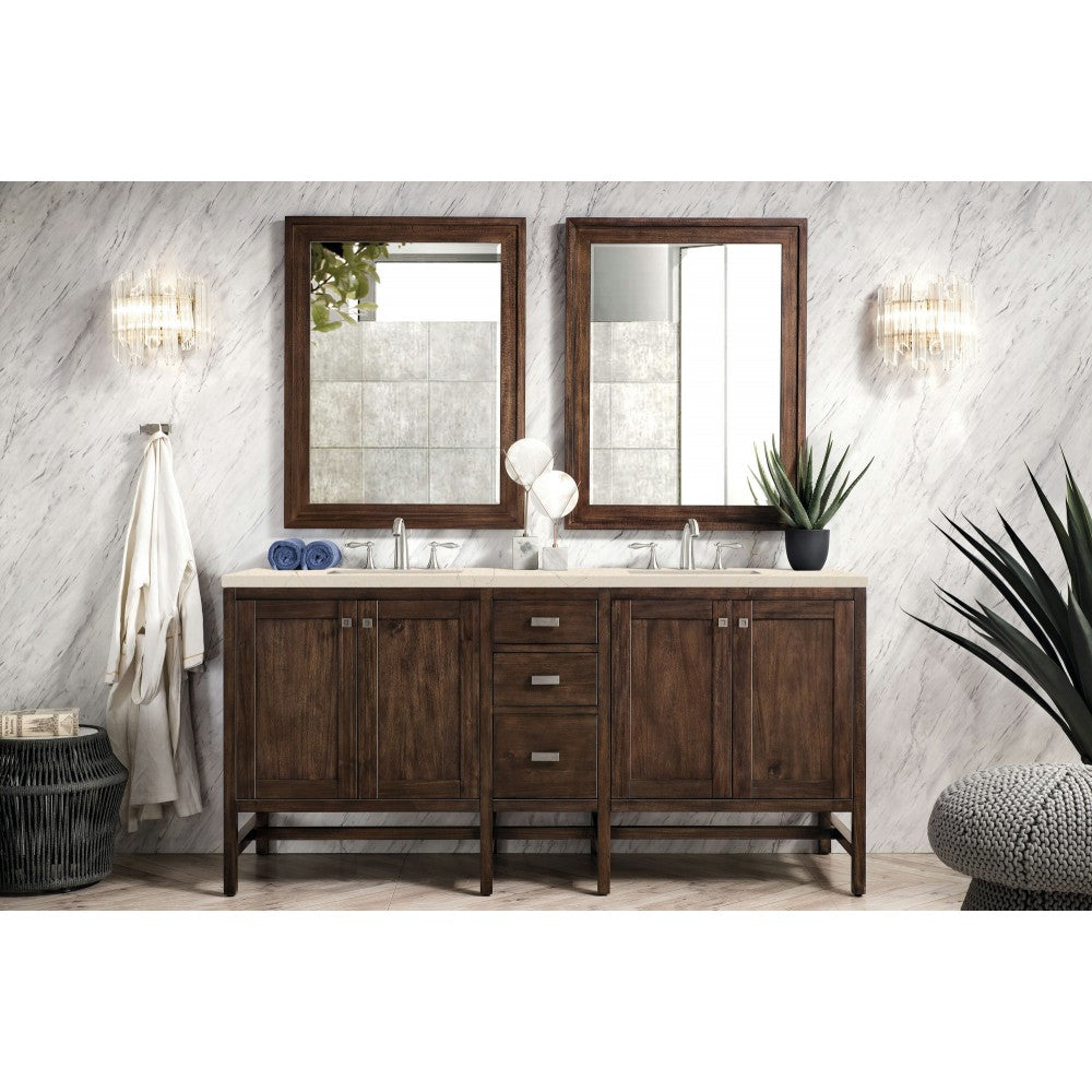 Addison 72" Double Vanity, Mid Century Acacia, w/ 3 CM Eternal Marfil Quartz Top