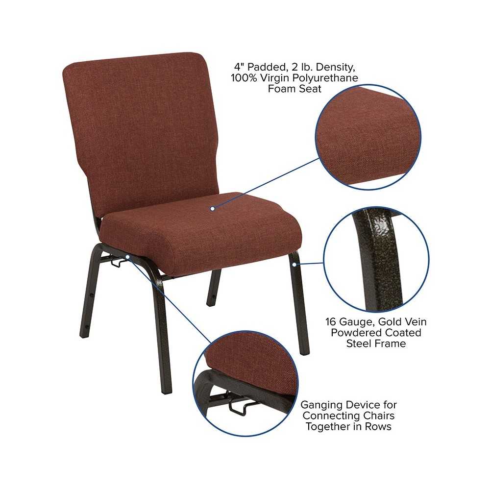 Advantage 20.5 in. Cinnamon Molded Foam Church Chair with Book Rack