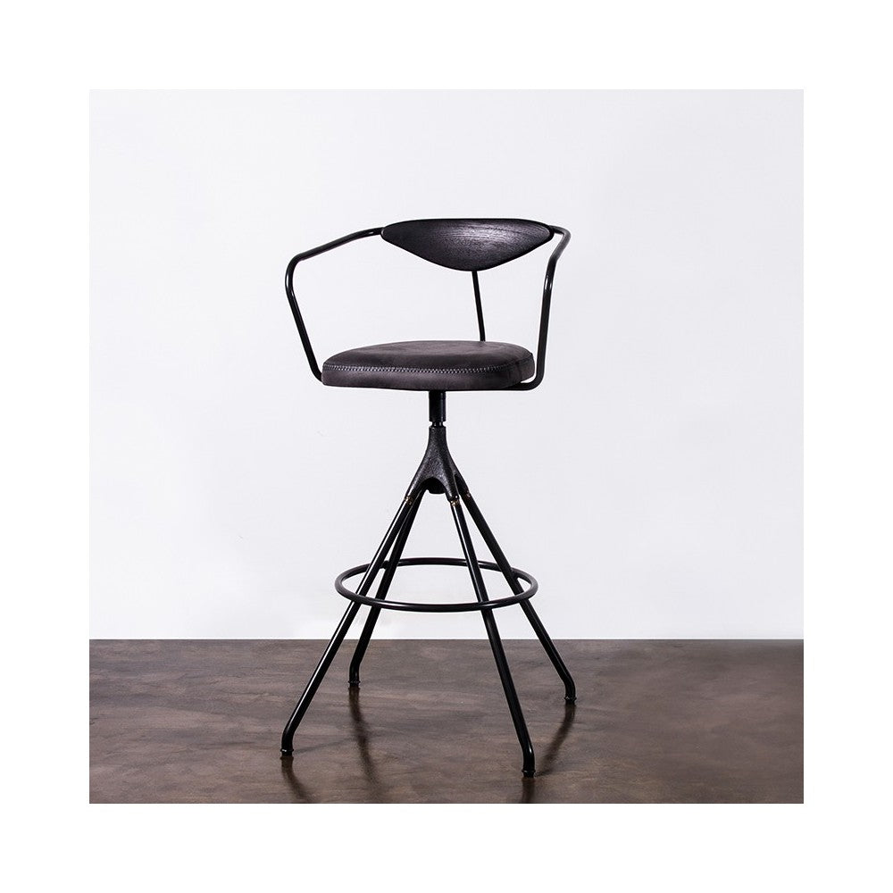 Akron Storm Black Leather Bar Stool