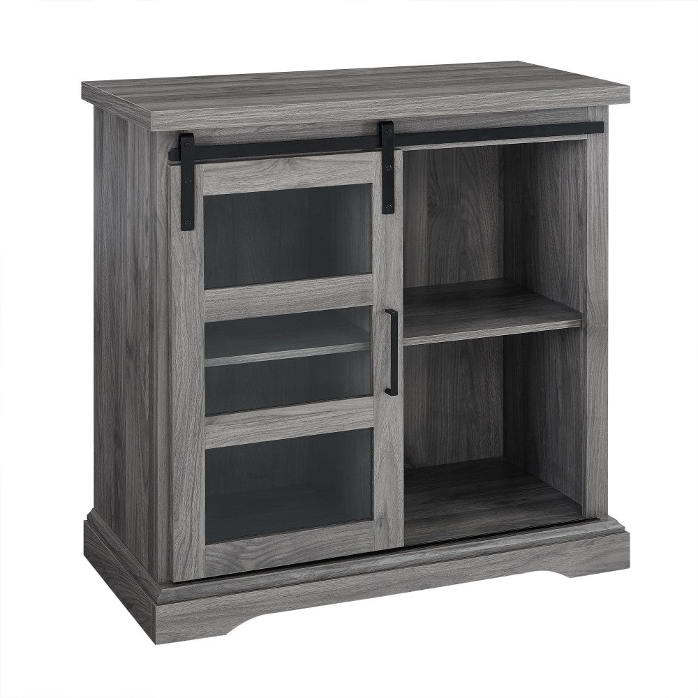 Alba 32" Sliding Glass Door Modern Accent Cabinet - Slate Gray