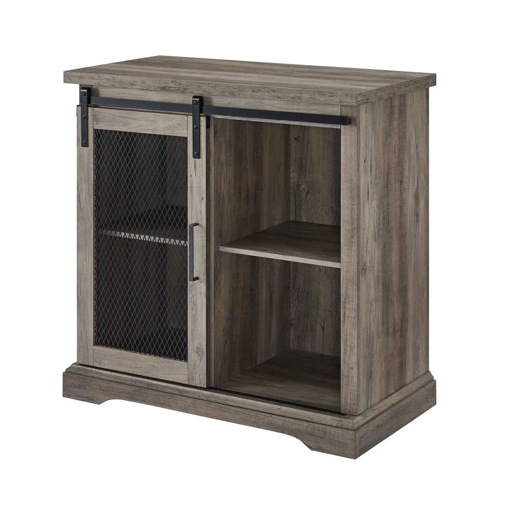 Alba 32" Sliding Mesh Metal Door Accent Cabinet - Gray Wash