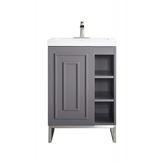 Alicante' 24" Single Vanity Gray Smoke Nickel w/White Glossy Composite Top