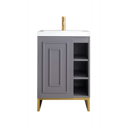 Alicante' 24" Single Vanity Gray Smoke Radiant Gold w/White Glossy Composite Top