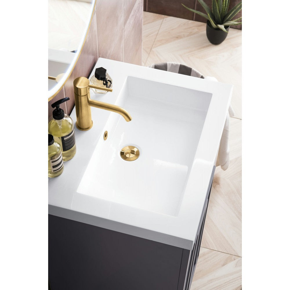 Alicante' 24" Single Vanity Gray Smoke Radiant Gold w/White Glossy Composite Top