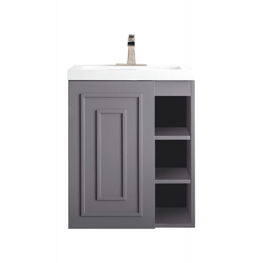 Alicante' 24" Single Vanity Cabinet, Gray Smoke w/ White Glossy Composite Top