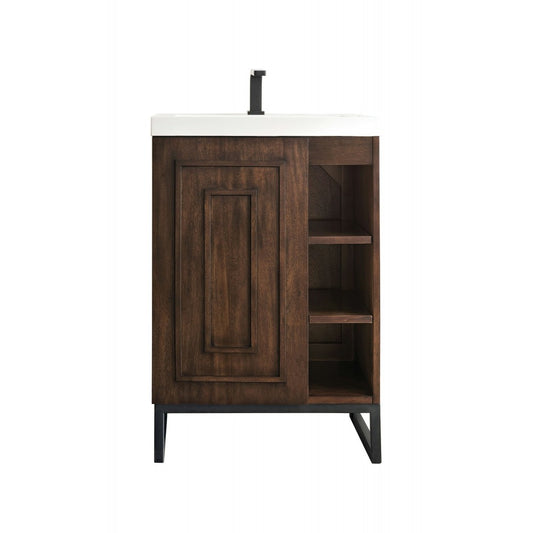 Alicante' 24" Single Vanity Mid Century Acacia Black w/White  Composite Top