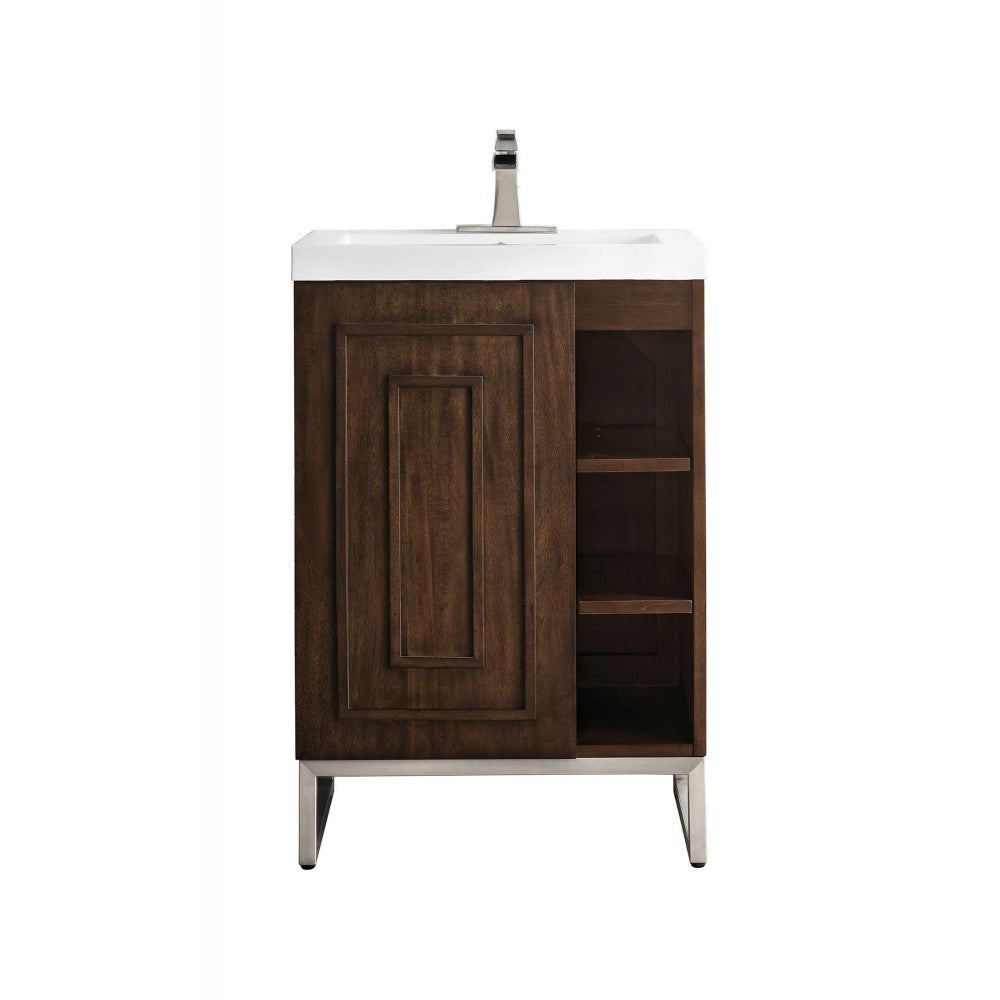 Alicante' 24" Single Vanity Mid Century Acacia Nickel w/White  Composite Top