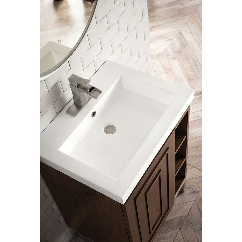 Alicante' 24" Single Vanity Mid Century Acacia Nickel w/White  Composite Top