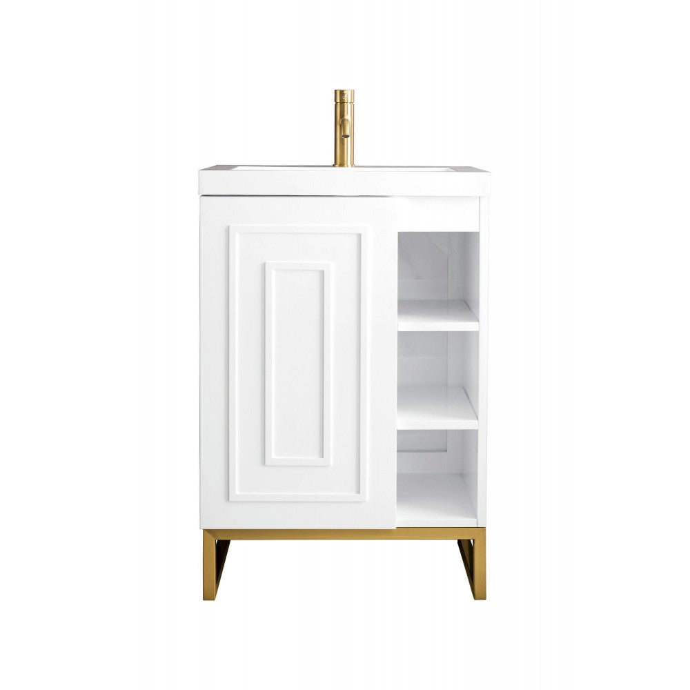 Alicante' 24" Single Vanity  White Radiant Gold w/White  Composite Top