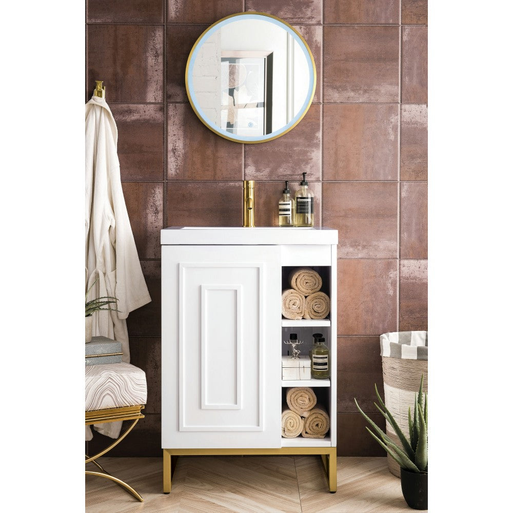 Alicante' 24" Single Vanity  White Radiant Gold w/White  Composite Top