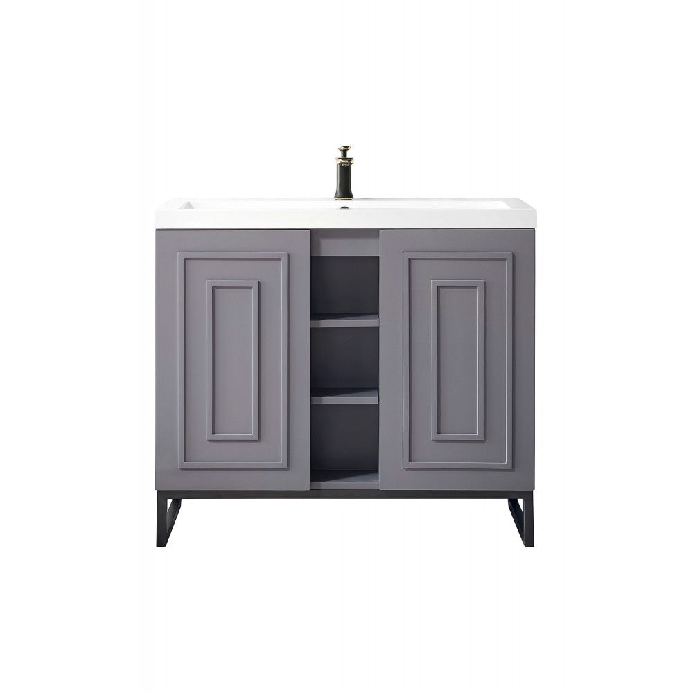 Alicante' 39.5" Single Vanity Gray Smoke Black w/White Glossy Composite Top