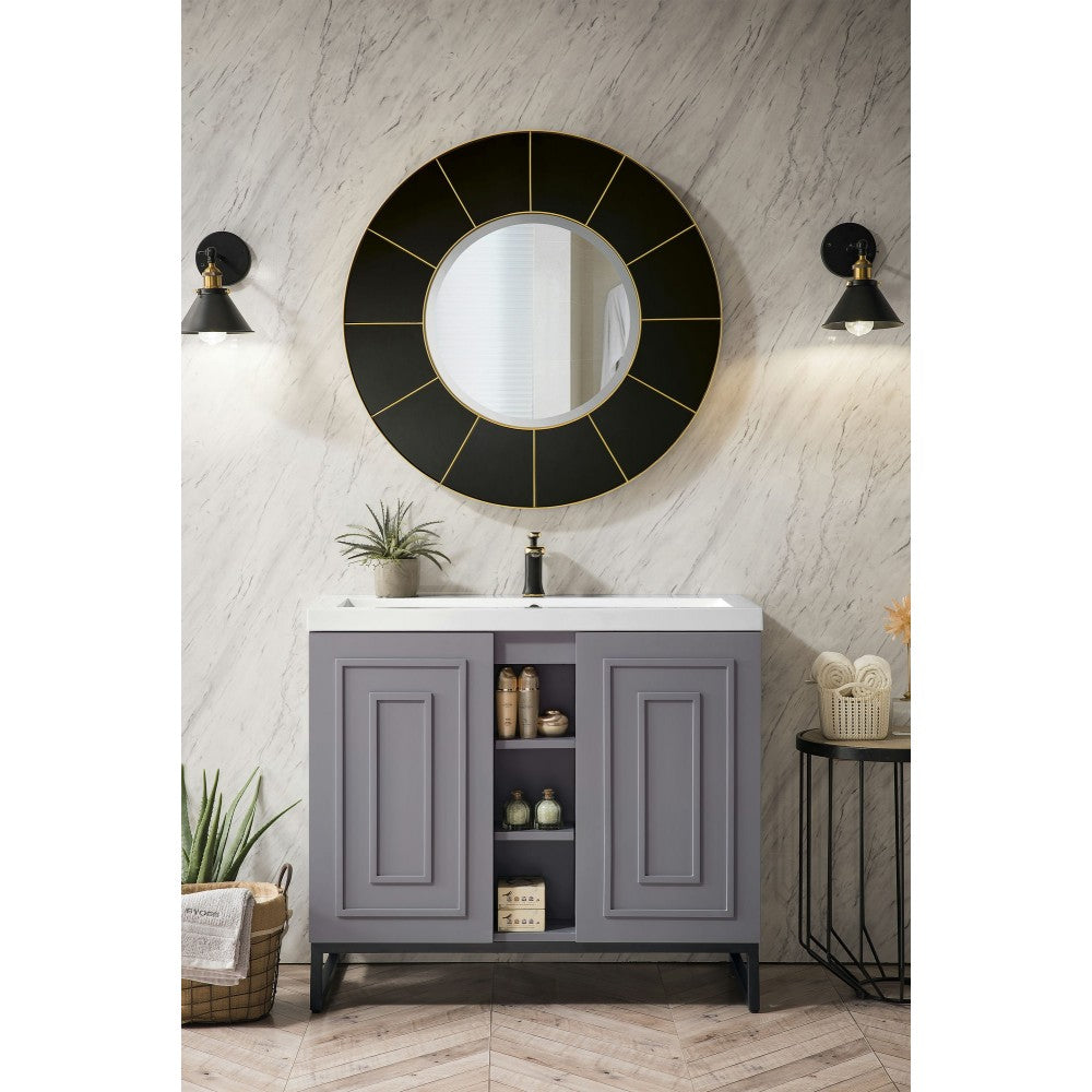 Alicante' 39.5" Single Vanity Gray Smoke Black w/White Glossy Composite Top