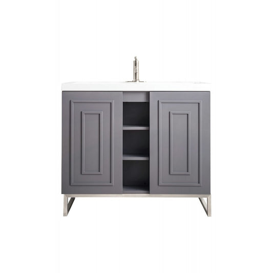 Alicante' 39.5" Single Vanity Gray Smoke Nickel w/White Glossy Composite Top