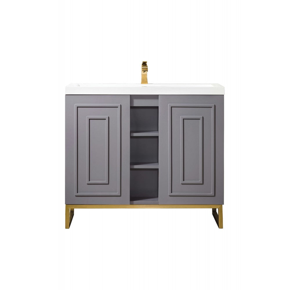 Alicante' 39.5" Single Vanity Gray Smoke Radiant Gold w/White  Composite Top
