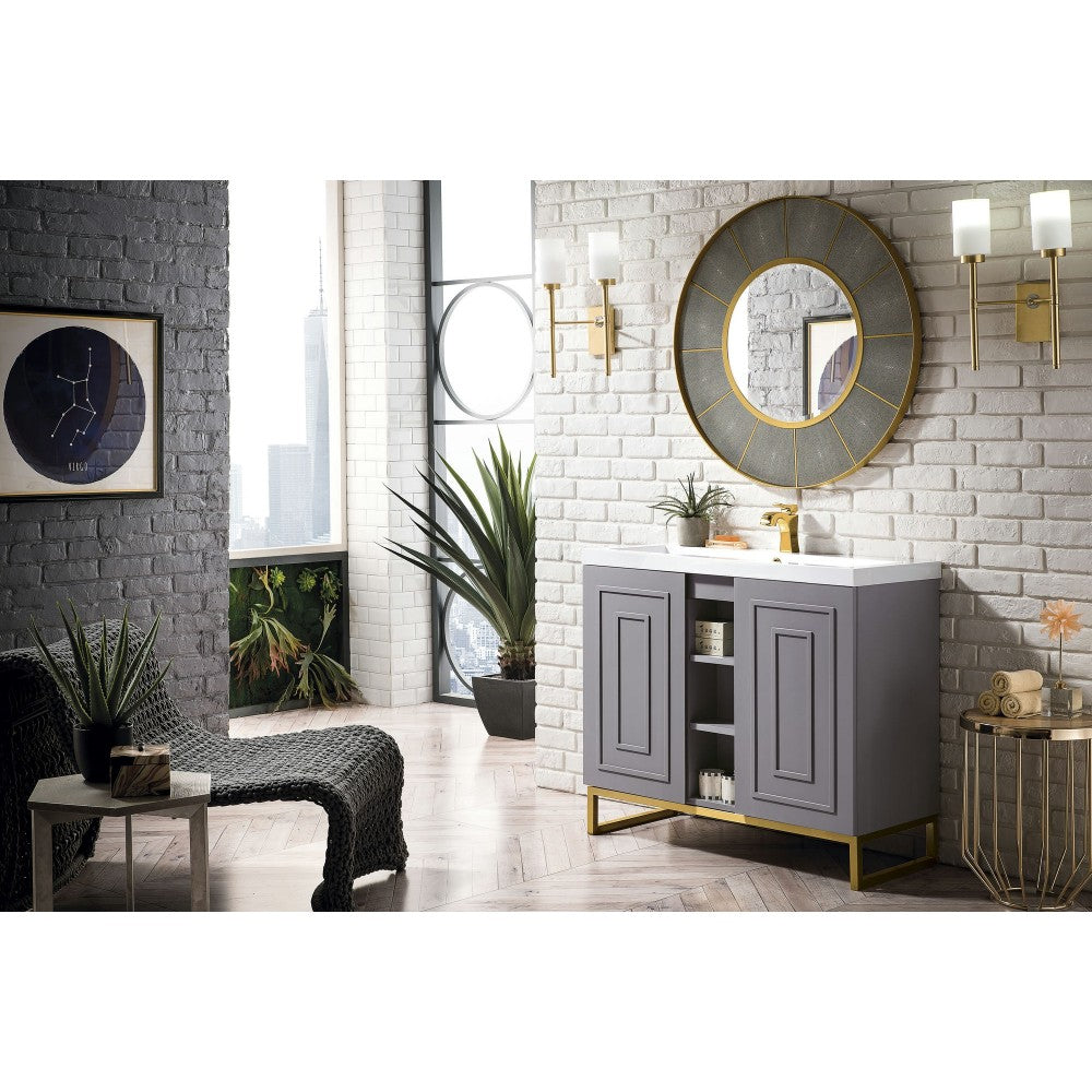 Alicante' 39.5" Single Vanity Gray Smoke Radiant Gold w/White  Composite Top