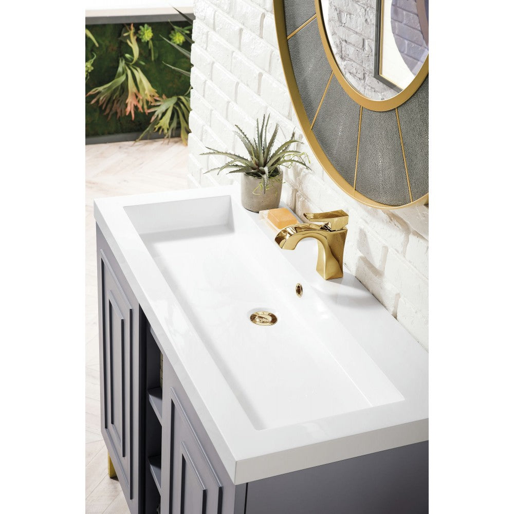 Alicante' 39.5" Single Vanity Gray Smoke Radiant Gold w/White  Composite Top