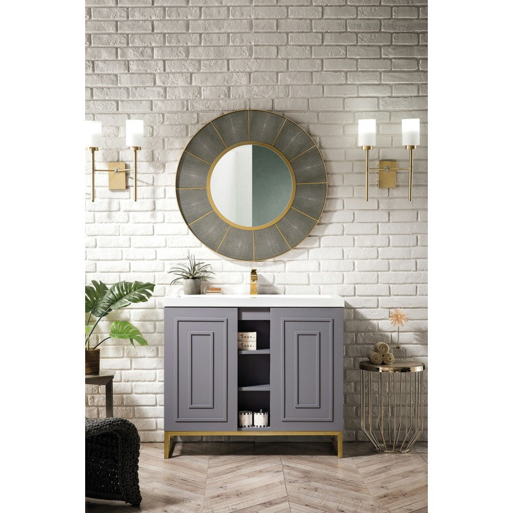 Alicante' 39.5" Single Vanity Gray Smoke Radiant Gold w/White  Composite Top