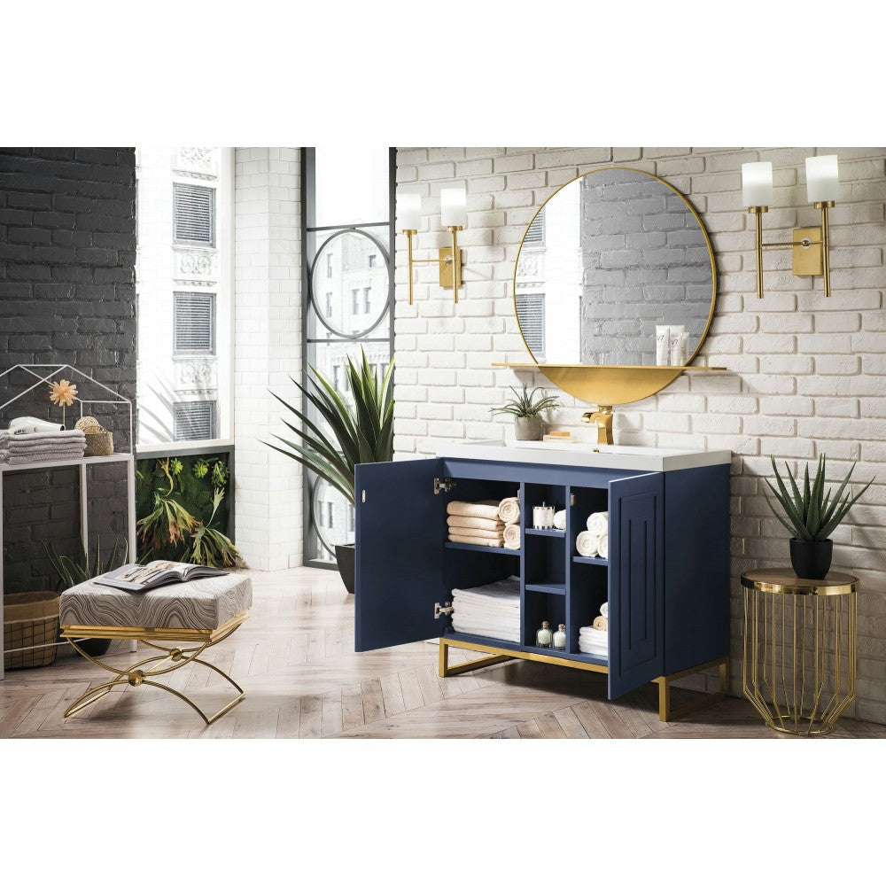 Alicante' 39.5" Single Vanity Azure Blue Radiant Gold w/White  Composite Top